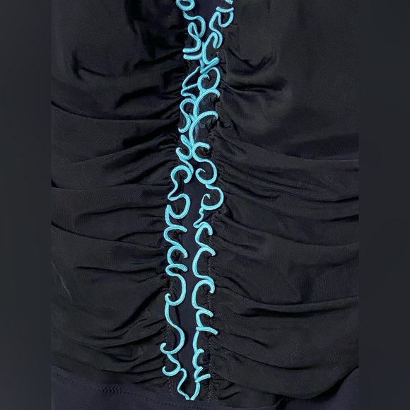 Black One-Piece Swimsuit with Blue Trim. Size 14 - Picture 2 of 8